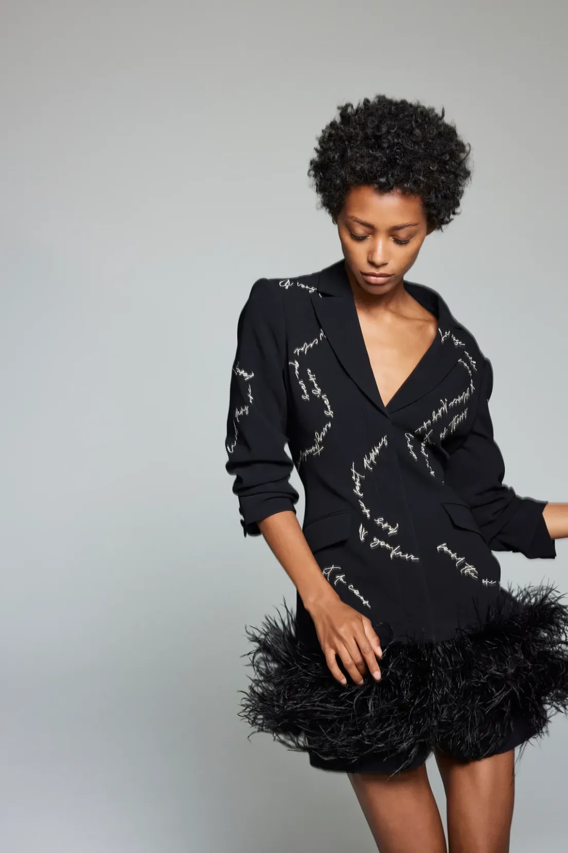 Feather And Script Embellished Joel Dress