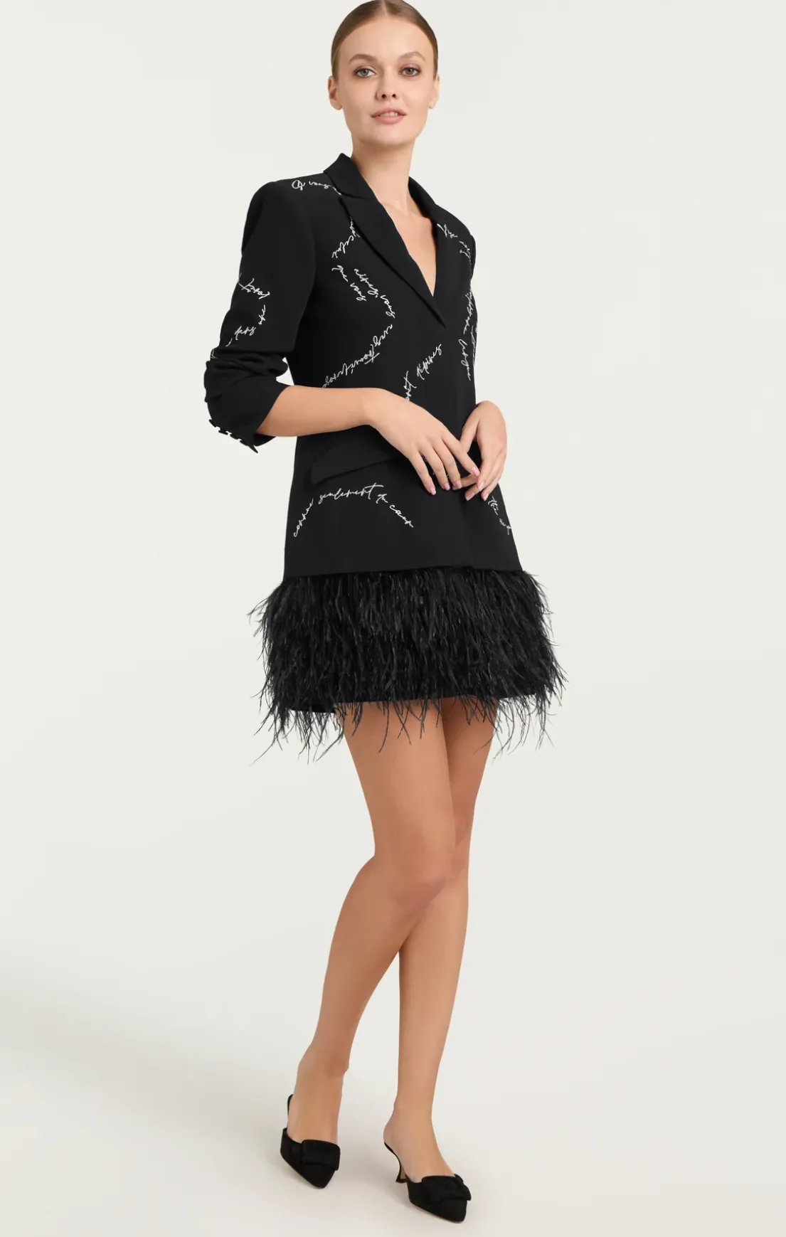 Feather And Script Embellished Joel Dress