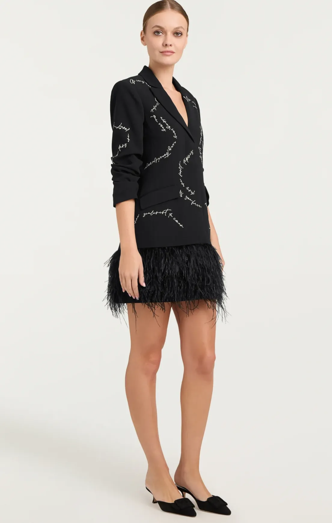 Feather And Script Embellished Joel Dress
